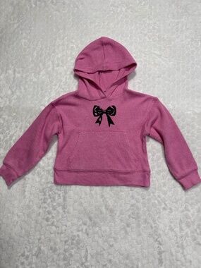 Girls do too pink waffle knit Hoodie toddler girl Size 4T Bow print Long Sleeves